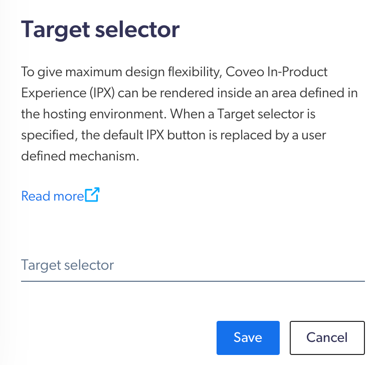 Screen capture of the target selector section in the Coveo Administration Console