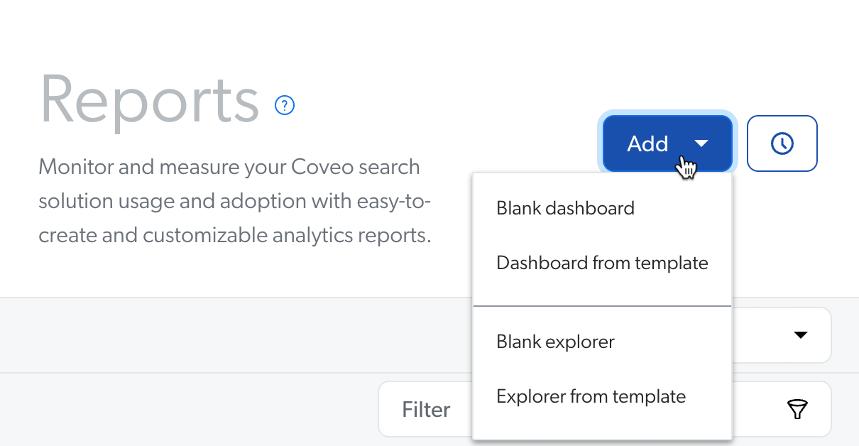 Add Report button in Coveo UA reports