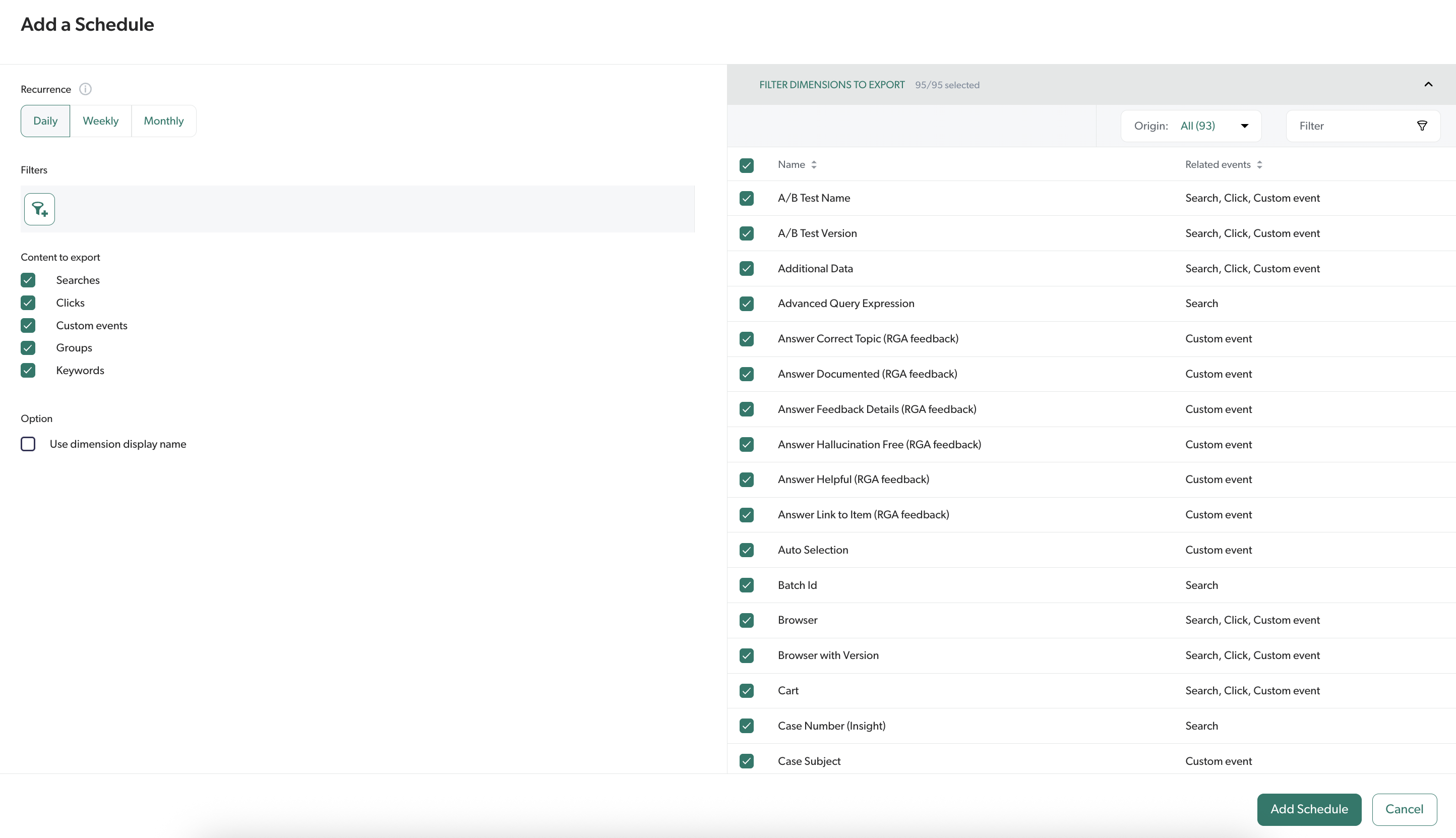 Data Export Schedule Panel | Coveo