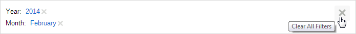 Filter history interface showing selected filters Year 2014 and Month February | Coveo