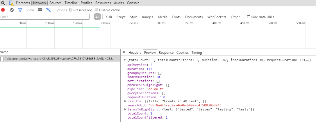 For a query in a Coveo for Sitecore page it will show information like how many results were returned how long did the…​ | Coveo for Sitecore 4