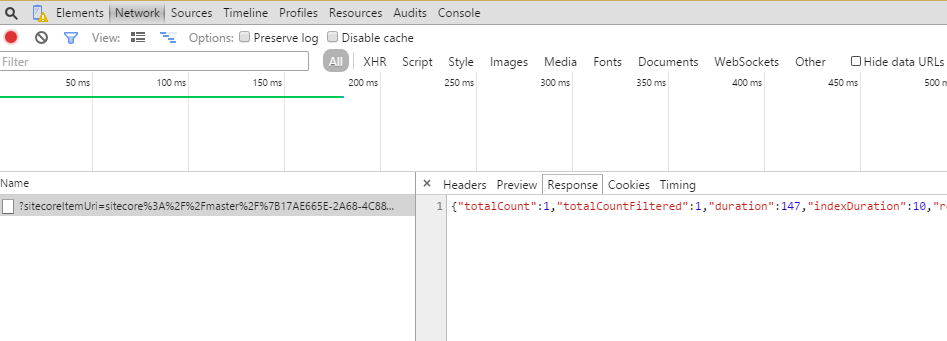 The Response tab contains the entire content of what was returned by the method call | Coveo for Sitecore 4