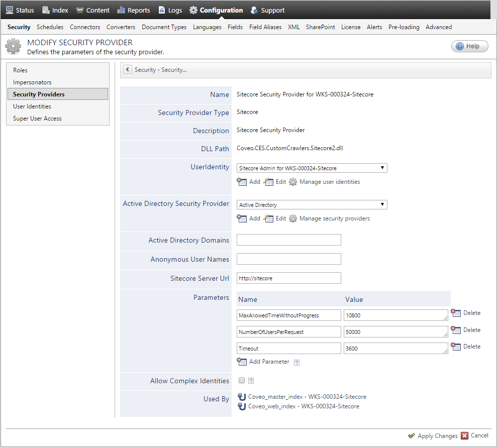 Enter the name of each parameter and their respective values | Coveo for Sitecore 4