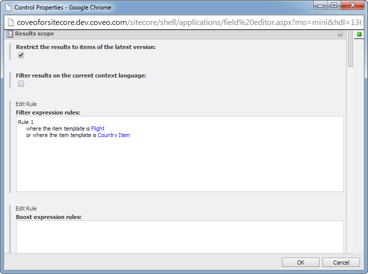 Add a new condition to your existing filtering rule: or where the item template is Country Item | Coveo for Sitecore 4