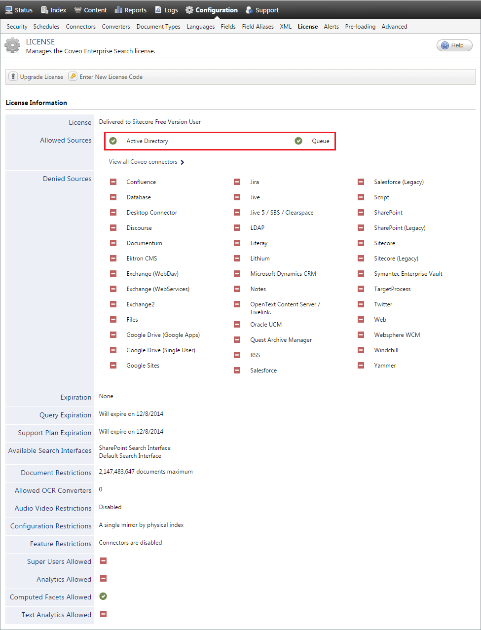 The advanced features of CES are disabled (Super Users Text Analytics etc.) | Coveo for Sitecore 4