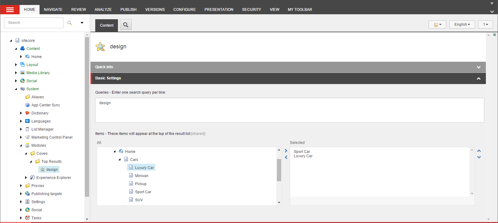 The first one is a sports car and the second one is a luxury car | Coveo for Sitecore 4