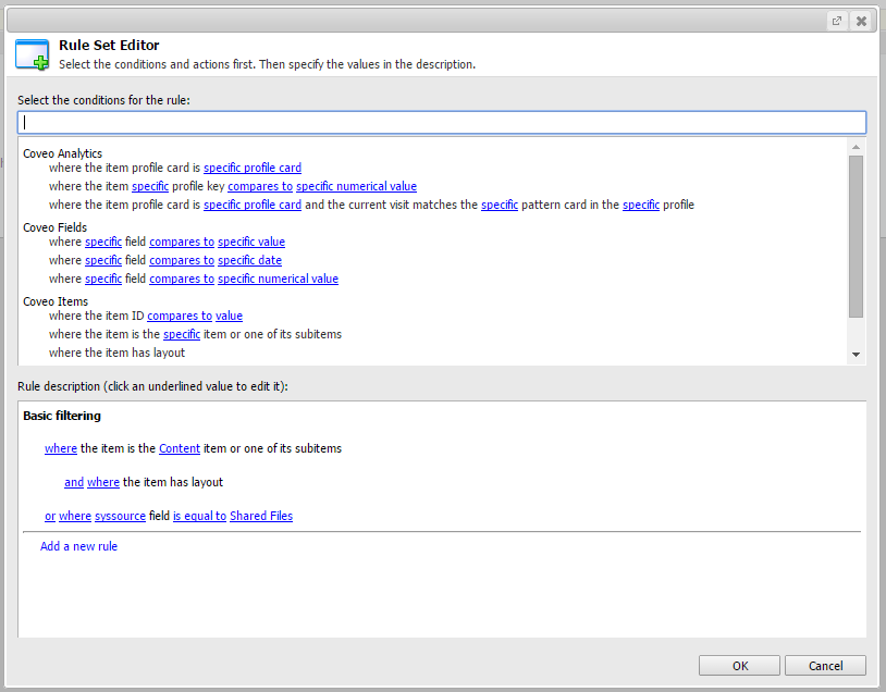 The Basic filtering rule will now look like this | Coveo for Sitecore 4