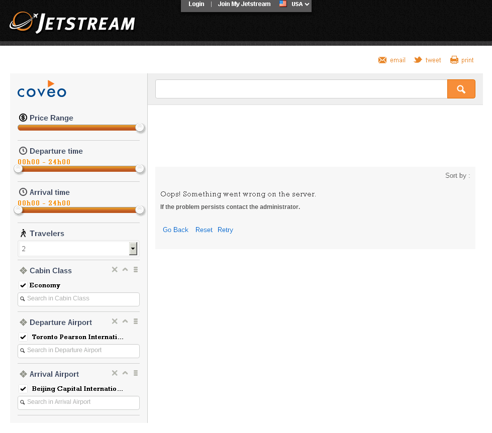 If the problem persists contact the administrator.` | Coveo for Sitecore 4