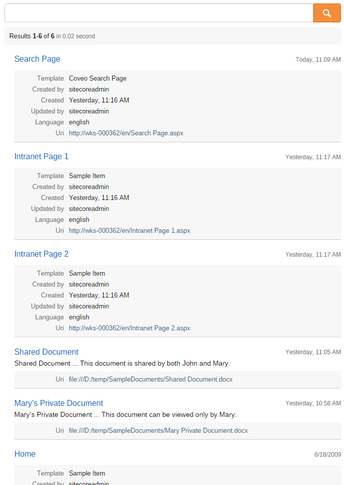 The same thing happens for Mary when she visits the same search page | Coveo for Sitecore 4
