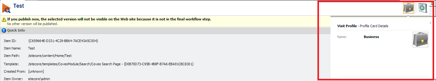 When clicking OK and closing the popups the newly assigned profile is displayed like this | Coveo for Sitecore 4