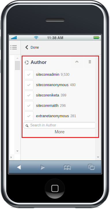 Facet components in the collapsible panel of the mobile search interface | Coveo for Sitecore 4