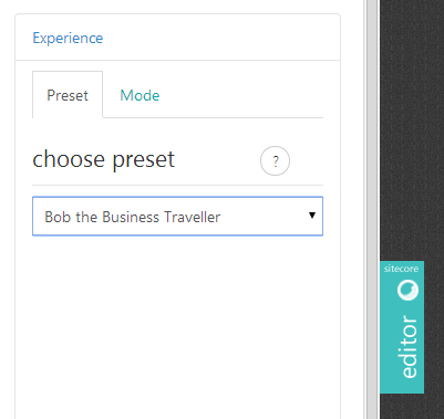 In the Editor section there’s also the Experience tab that allows you to choose predefined presets instead of experimenting…​ | Coveo for Sitecore 4