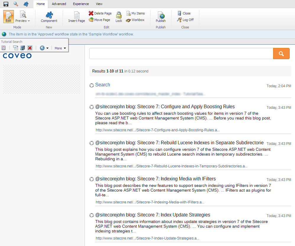 And when you perform a search content from the blog should appear in your search results | Coveo for Sitecore 4
