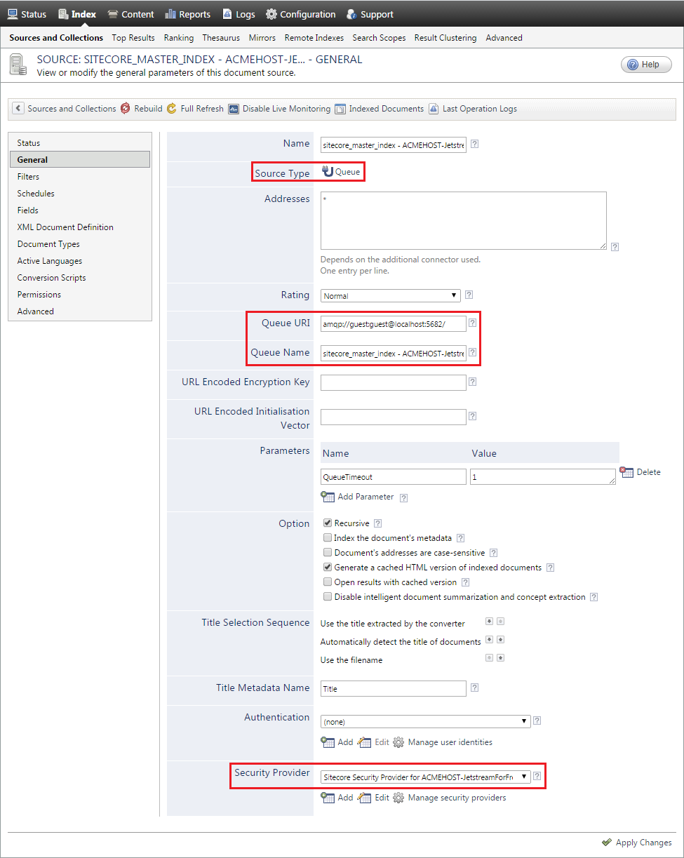Be aware that you shouldn’t tamper with those settings unless you know exactly what you’re doing | Coveo for Sitecore 4