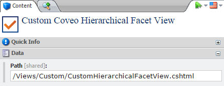 Change the value of the view Path field to /Views/Custom/CustomHierarchicalFacetView.cshtml | Coveo for Sitecore 4