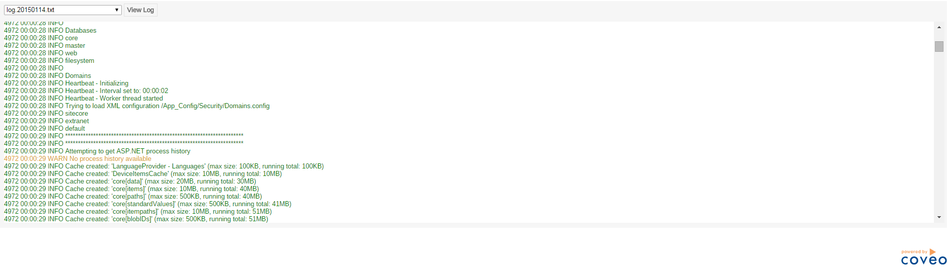 The log file appears on the screen | Coveo for Sitecore 4