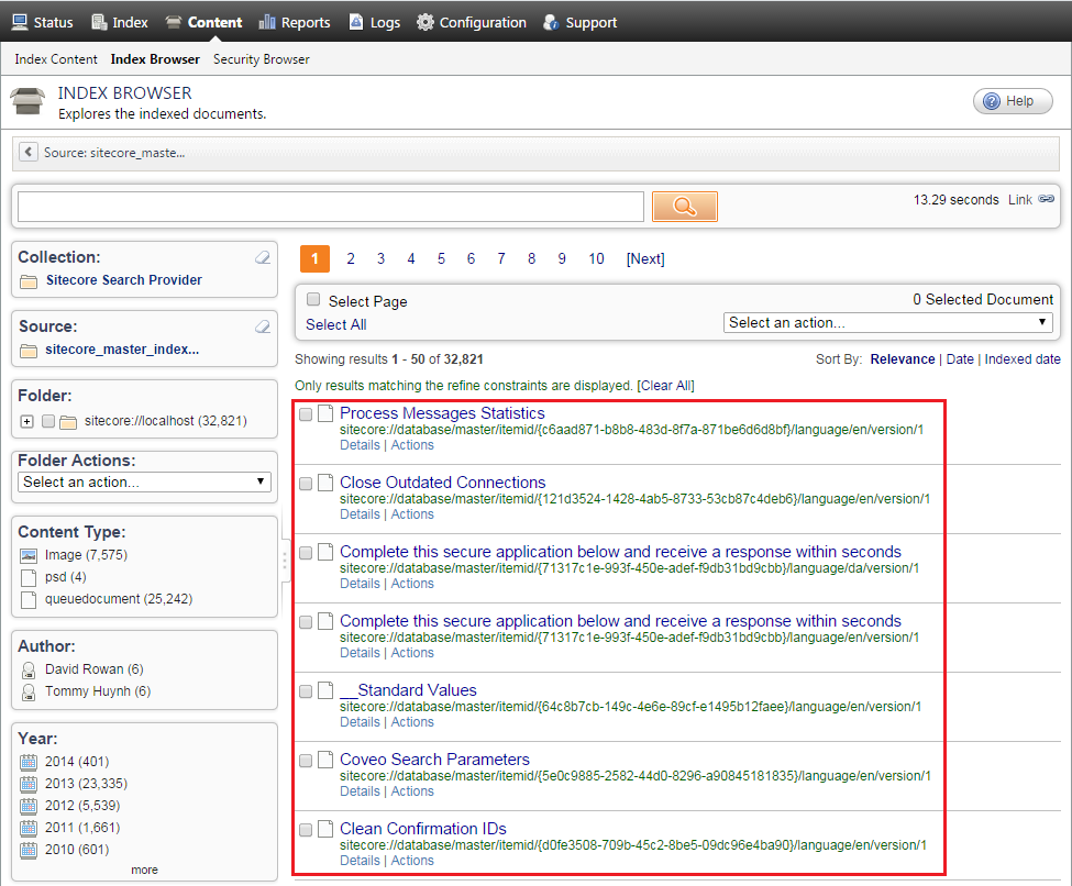 You can look at the items that were indexed by clicking Details just below Number of Documents | Coveo for Sitecore 4