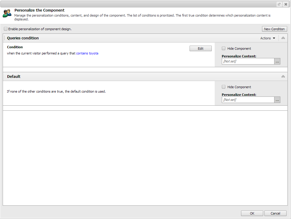 You can add this condition to your component by specifying a value and an operator | Coveo for Sitecore 4