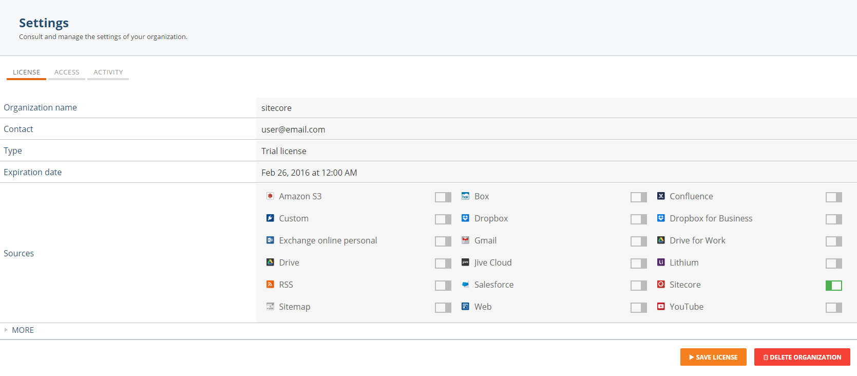 Only the Sitecore source is enabled | Coveo for Sitecore 4
