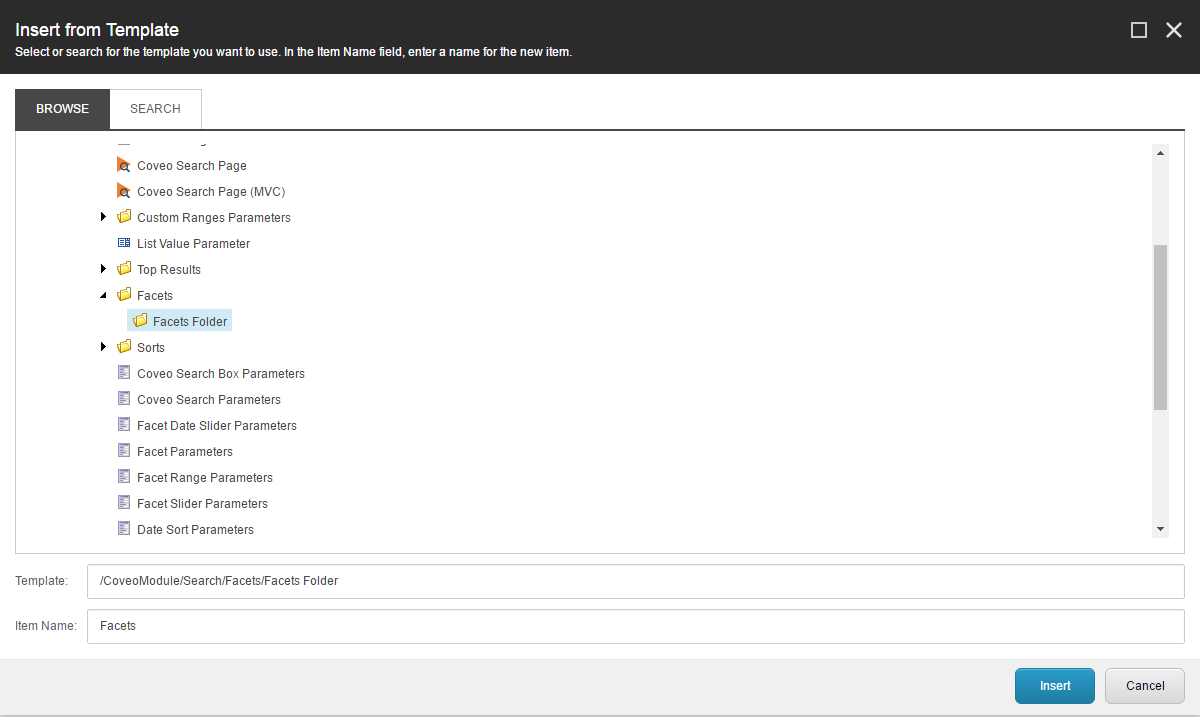 Insert a new Facets Folder | Coveo for Sitecore 4