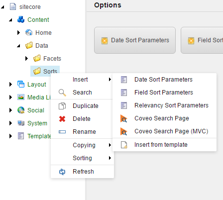 The quick actions should be configured with some of the possible Sort Parameters | Coveo for Sitecore 4