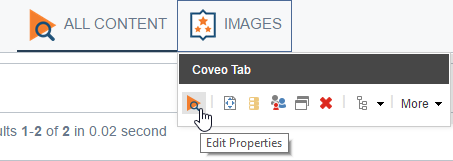 Edit the tab properties by opening a Coveo Tab and clicking Edit Properties | Coveo for Sitecore 4