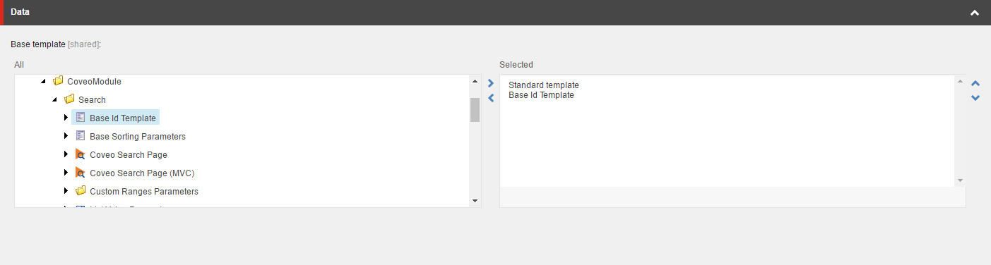 On the Content tab in the Data section select the Base Id Template located in the /templates/CoveoModule folder | Coveo for Sitecore 4