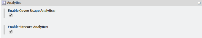 Toggle the Enable Sitecore Analytics field as shown below | Coveo for Sitecore 4