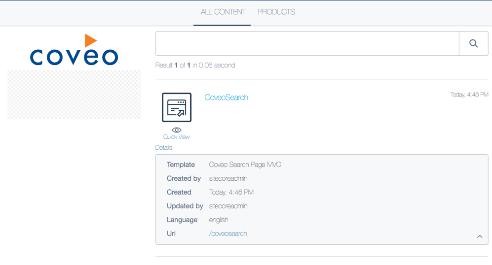 You should now have a tab on your page | Coveo for Sitecore 4