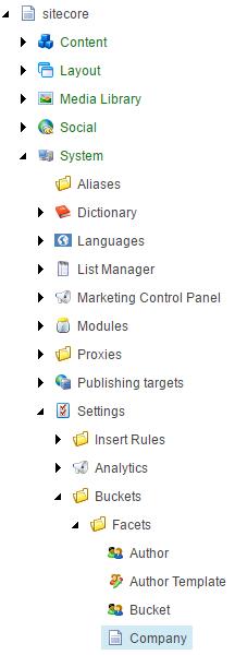 Add a new Facet item named Company under the node /sitecore/System/Settings/Buckets/Facets | Coveo for Sitecore 4