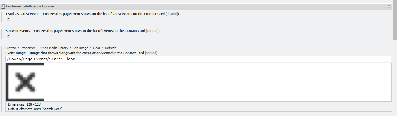 For example if you take a look at the Search Box Clear event located under /sitecore/System/Settings/Analytics/Page…​ | Coveo for Sitecore 4