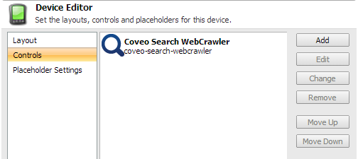 Under Controls add this mandatory component and add it to the coveo-search-webcrawler placeholder: Coveo Search WebCrawler…​ | Coveo for Sitecore 4