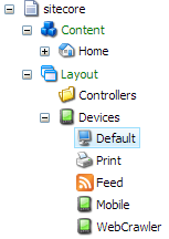 Using the Content Editor browse to the sitecore/Layout/Devices folder | Coveo for Sitecore 4