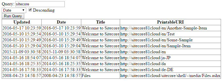 When sorting with the Date field you should get a page similar to this | Coveo for Sitecore 4