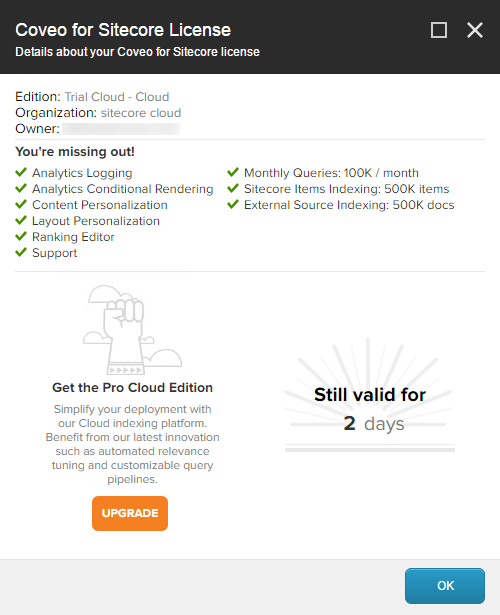 It contains all the details of your license (Cloud) | Coveo for Sitecore 4