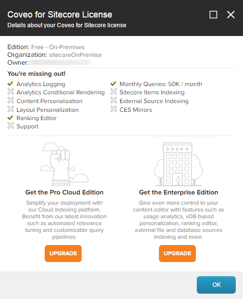It contains all the details of your license (On-Premises) | Coveo for Sitecore 4