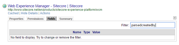 Under the Fields tab validate that the field parsedcreatedby doesn’t exist | Coveo for Sitecore 4