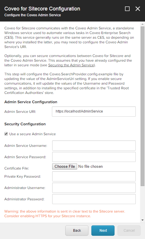 In Administrator Password enter the password of the account | Coveo for Sitecore 4