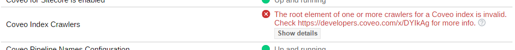 The root element of one or more crawlers for a Coveo index is invalid | Coveo for Sitecore 4