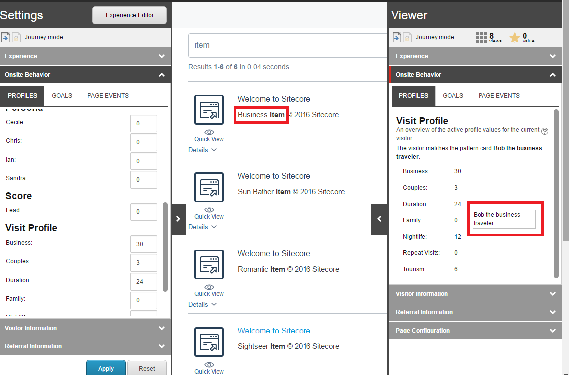 With the automatic boosting the item with the Business profile appears first | Coveo for Sitecore 4