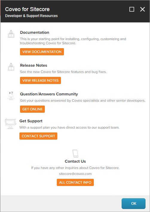 It contains all the help & troubleshooting resources that you may need | Coveo for Sitecore 4