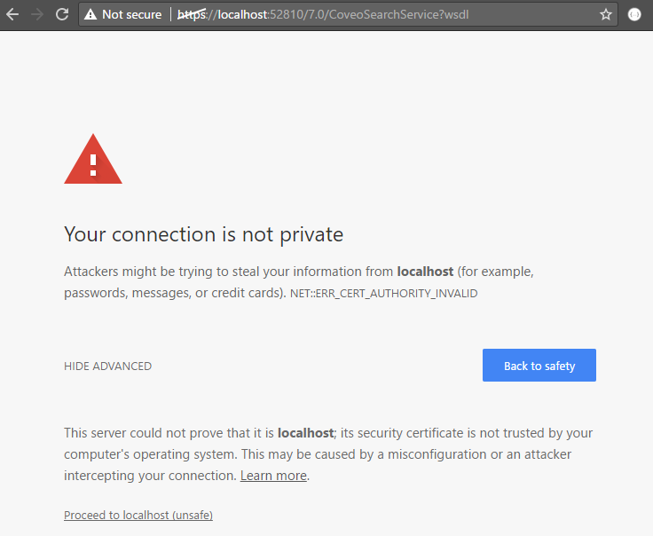 You should get a security warning similar to this one | Coveo for Sitecore 4
