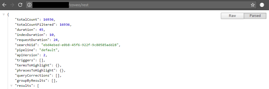 You should get a JSON output similar to this one | Coveo for Sitecore 4