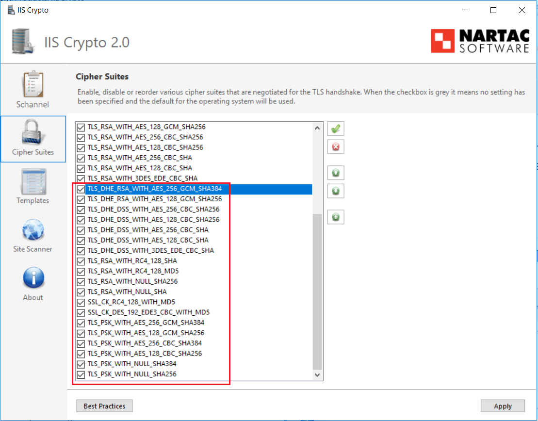 We recommend using IIS Crypto^ to examine the security protocols and ciphers | Coveo for Sitecore 4