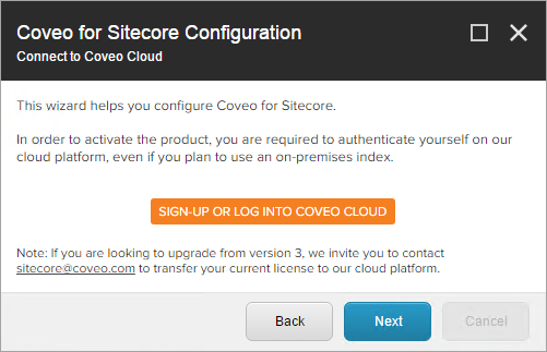 In the Connect to Coveo Cloud screen | Coveo for Sitecore 4