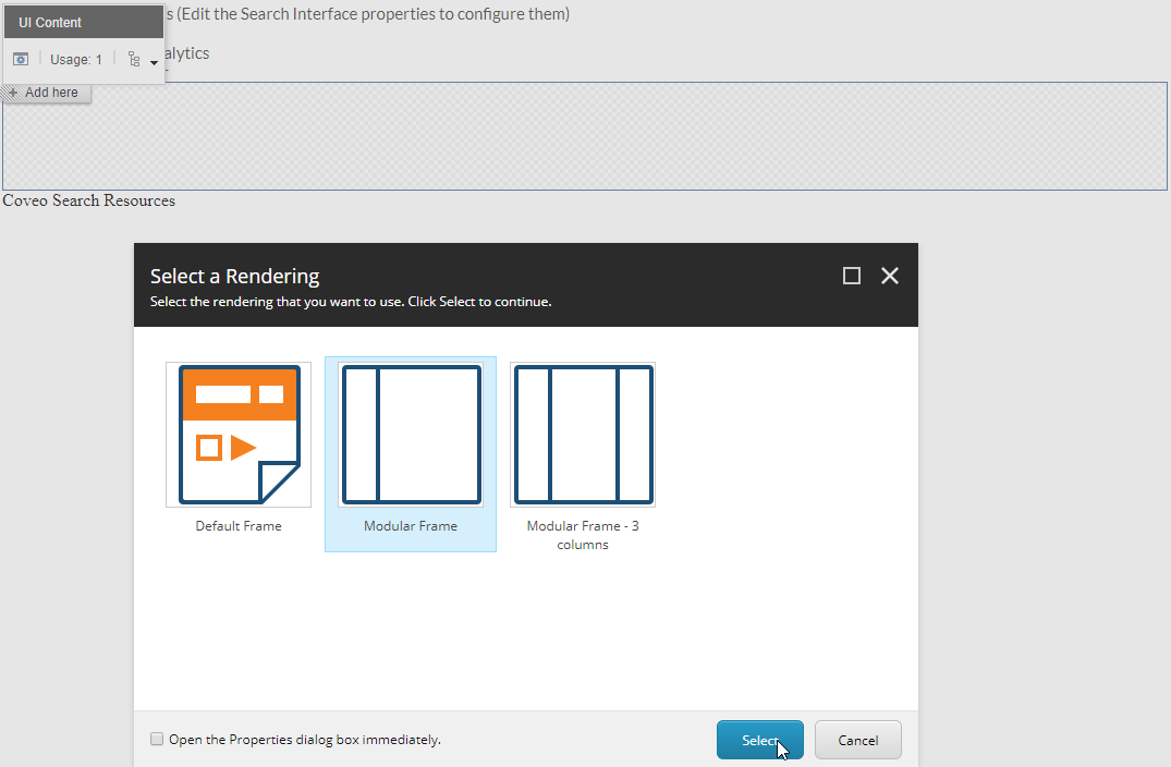 Add the Coveo Search Interface component to your page with the Modular Frame | Coveo for Sitecore 4