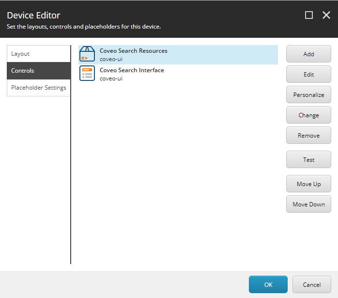 Select the Controls tab on the left | Coveo for Sitecore 4