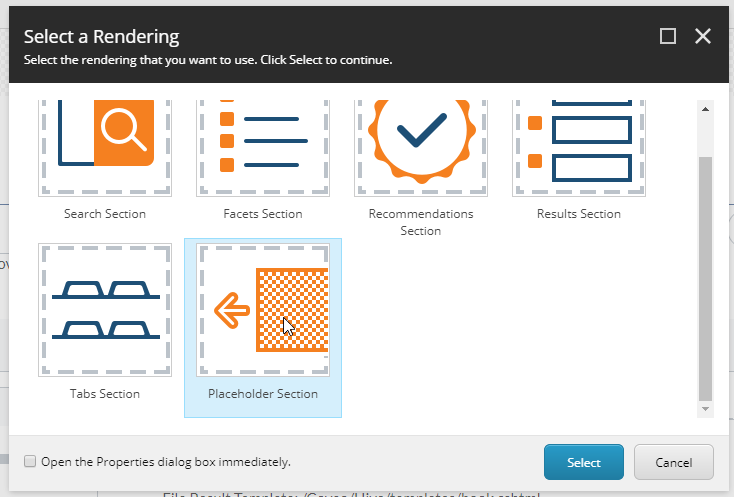 Select the Placeholder Section component | Coveo for Sitecore 4