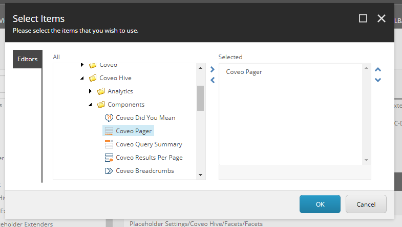 This allows us to add the Pager component where the Facets are usually located | Coveo for Sitecore 4