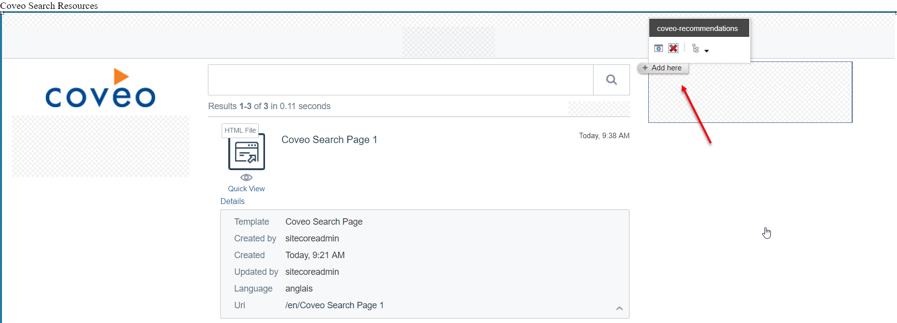 You have to edit a property in the search interface to move it around which can be counter-intuitive | Coveo for Sitecore 4